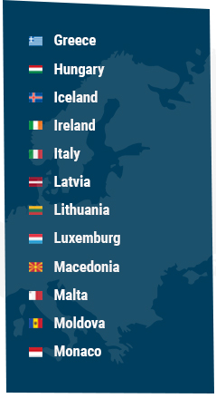 Austria, Belgium, Bosnia and Herzegovina, Bulgaria, Canada, Croatia, Cyprus, Czech Republic, Denmark, Estonia, Finland, France, Germany