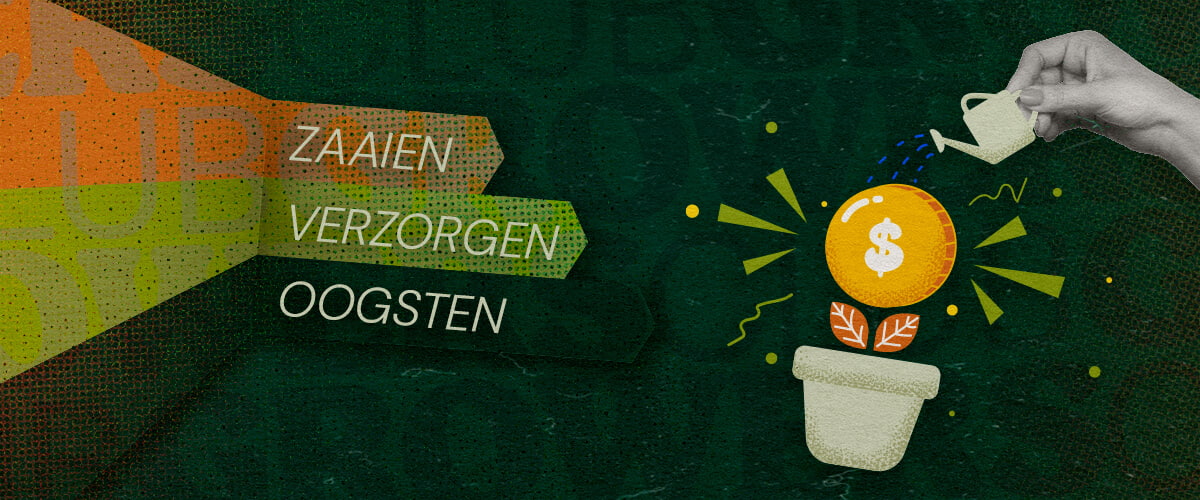 Zaaien Voeden Oogsten Proces Een illustratie die het cannabis-kweekproces weergeeft met de woorden