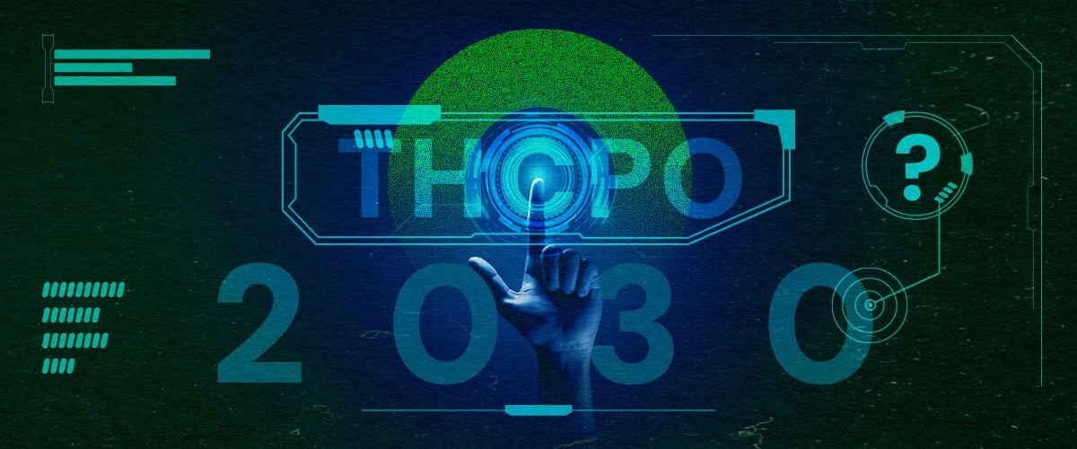 Duik in de Toekomst van THCPO-Trends en -Onderzoek met Deze Hoge-Tech Holografische Illustratie Futuristisch beeld van een hand die een holografische