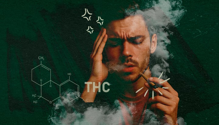 Cannabis Tolerantie en THC Effecten Begrijpen Man die cannabis rookt, illustreert THC-effecten en mogelijke bijwerkingen zoals duizeligheid, relevant voor cannabistolerantie en tolerantiepauzes.