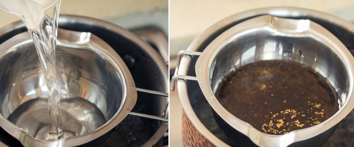 Stap 2: Gedecarboxyleerde Cannabis in MCT-Olie Infuseren Gedecarboxyleerde cannabis wordt in een au-bain-marie in MCT-olie geïnfuseerd om cannabinoïden voorzichtig te extraheren